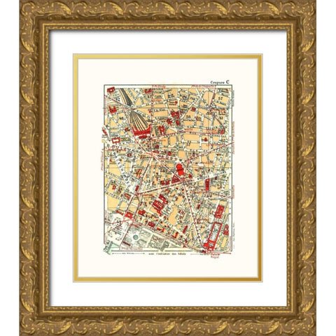 Northern Paris France - Blue Guides 1921 Gold Ornate Wood Framed Art Print with Double Matting by Blue Guides