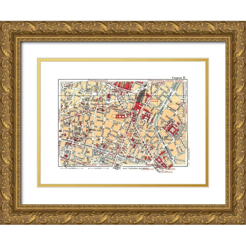 Northeastern Paris France - Blue Guides 1921 Gold Ornate Wood Framed Art Print with Double Matting by Blue Guides