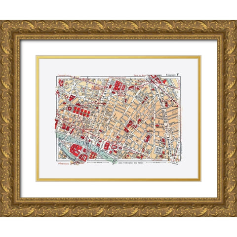 Ile de la Cite Paris France - Blue Guides 1921 Gold Ornate Wood Framed Art Print with Double Matting by Blue Guides