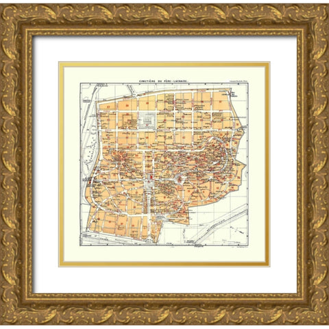 Pere Lachaise Cemetery Paris France Gold Ornate Wood Framed Art Print with Double Matting by Blue Guides