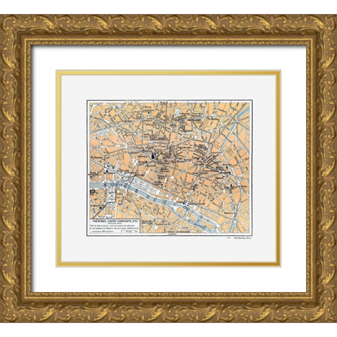 Theatres Cafes Paris France - Blue Guides 1921 Gold Ornate Wood Framed Art Print with Double Matting by Blue Guides