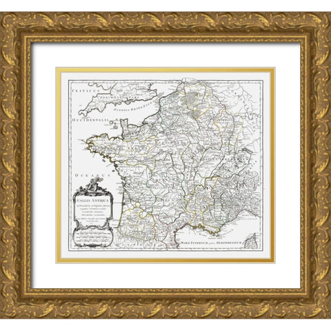 Ancient France - Vaugondy 1757 Gold Ornate Wood Framed Art Print with Double Matting by Vaugondy