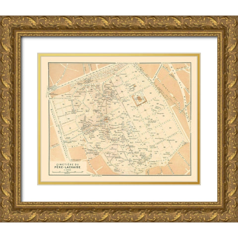 Pere Lachaise Cemetery Paris France - Baedeker Gold Ornate Wood Framed Art Print with Double Matting by Baedeker