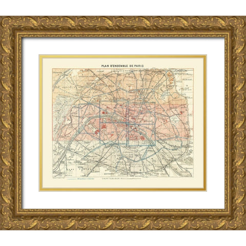 Paris France - Baedeker 1911 Gold Ornate Wood Framed Art Print with Double Matting by Baedeker