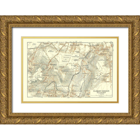 Town of Sceaux France - Baedeker 1911 Gold Ornate Wood Framed Art Print with Double Matting by Baedeker