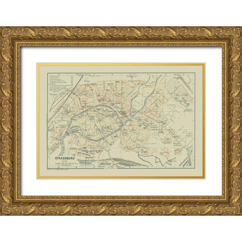 Strasbourg France - Baedeker 1914 Gold Ornate Wood Framed Art Print with Double Matting by Baedeker