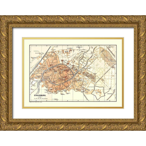 Strasbourg France - Baedeker 1896 Gold Ornate Wood Framed Art Print with Double Matting by Baedeker