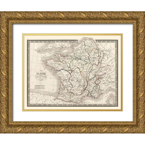 Ancient France Ten Provinces - Monin 1839 Gold Ornate Wood Framed Art Print with Double Matting by Monin