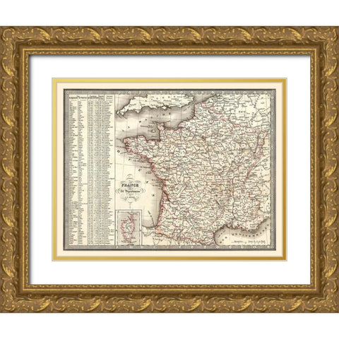 86 Departments France - Monin 1839 Gold Ornate Wood Framed Art Print with Double Matting by Monin