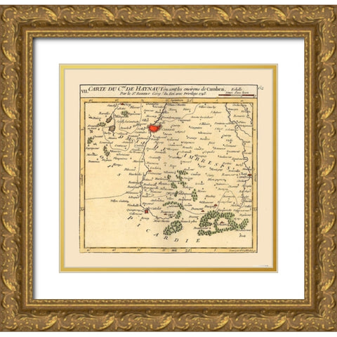 Cambrai Environs France - Robert 1748  Gold Ornate Wood Framed Art Print with Double Matting by Robert