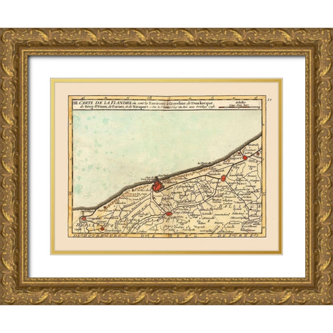 Gravelines Environs France - Robert 1748  Gold Ornate Wood Framed Art Print with Double Matting by Robert