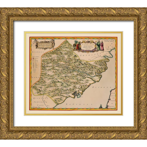 Fujian Province China - Blaeu 1655 Gold Ornate Wood Framed Art Print with Double Matting by Blaeu