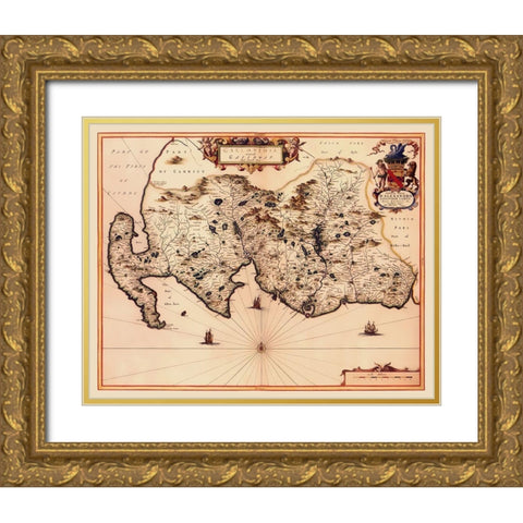 Great Britain Galloway Scotland - Blaeu 1654 Gold Ornate Wood Framed Art Print with Double Matting by Blaeu