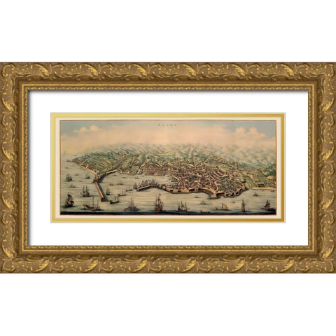 Genoa Panoramic Italy - Mortier 1704 Gold Ornate Wood Framed Art Print with Double Matting by Mortier