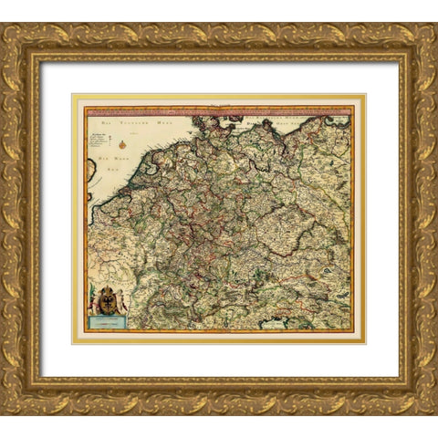 German Roman Empire Germany - Visscher 1681 Gold Ornate Wood Framed Art Print with Double Matting by Visscher