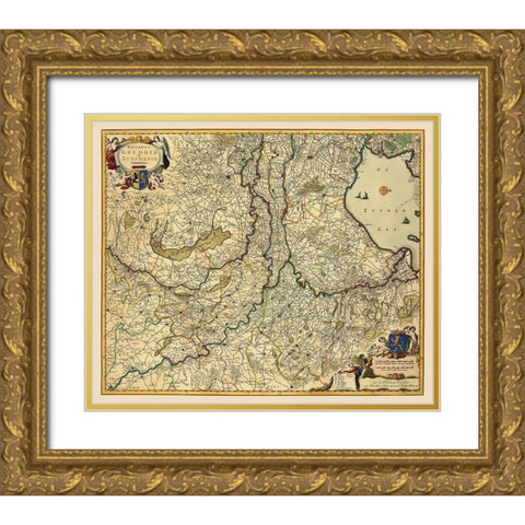 Gelderland Zutphen Netherlands - Visscher 1682 Gold Ornate Wood Framed Art Print with Double Matting by Visscher
