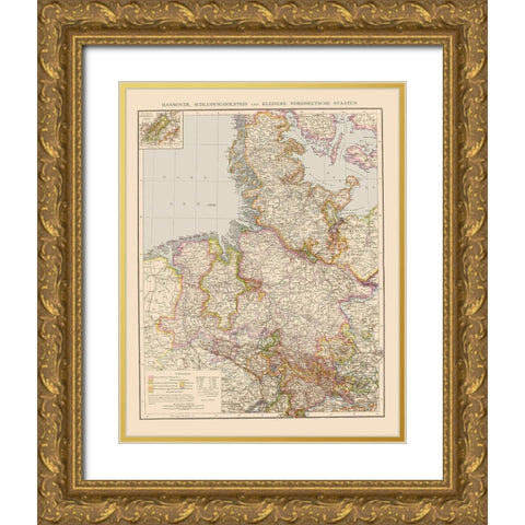 Northern Germany - Velhagen 1881 Gold Ornate Wood Framed Art Print with Double Matting by Velhagen