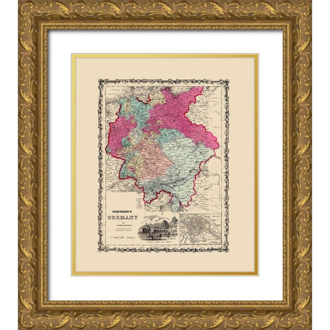Germany - Johnson 1860 Gold Ornate Wood Framed Art Print with Double Matting by Johnson