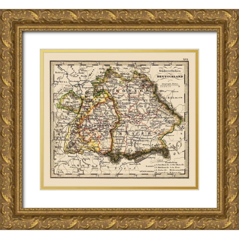 Southwest Germany - Stieler 1852 Gold Ornate Wood Framed Art Print with Double Matting by Stieler