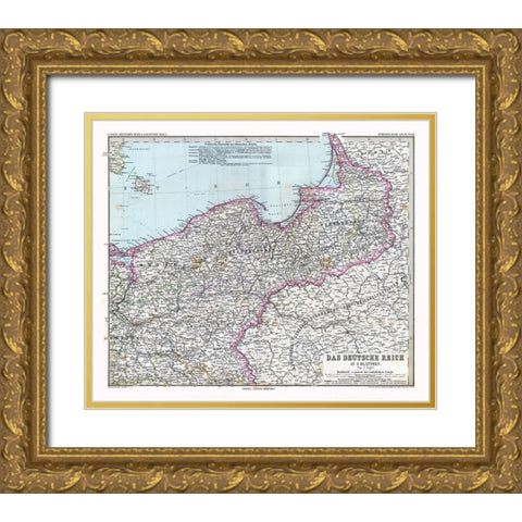Northeast Germany - Stieler 1885 Gold Ornate Wood Framed Art Print with Double Matting by Stieler