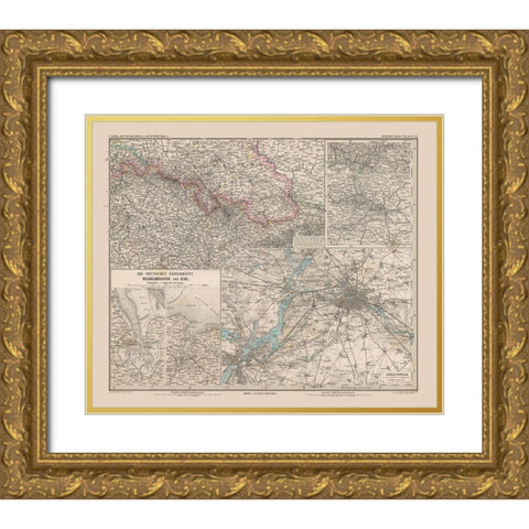 Silesia Germany - Stieler 1885 Gold Ornate Wood Framed Art Print with Double Matting by Stieler