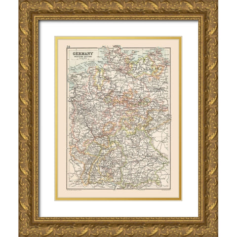 Western Germany - Bartholomew 1892 Gold Ornate Wood Framed Art Print with Double Matting by Bartholomew