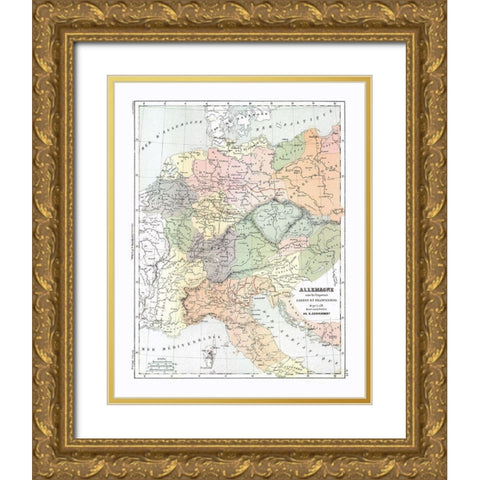 Europe Germany Italy - Cortambert 1880 Gold Ornate Wood Framed Art Print with Double Matting by Cortambert