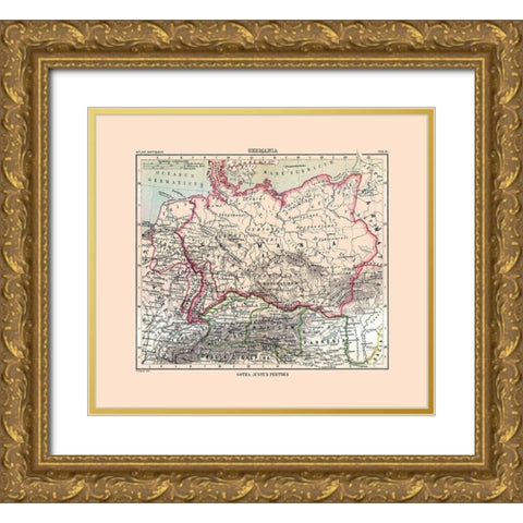 Germany - Perthes 1896 Gold Ornate Wood Framed Art Print with Double Matting by Perthes