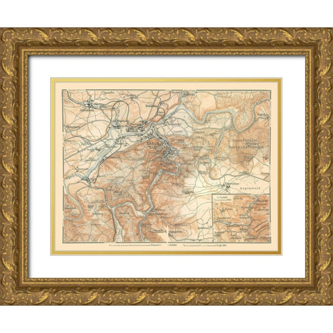 Karlsbad Region Germany - Baedeker 1910 Gold Ornate Wood Framed Art Print with Double Matting by Baedeker