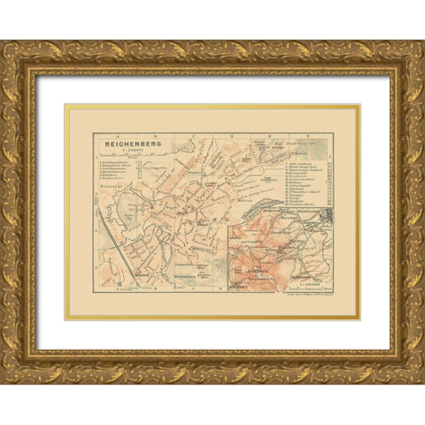 Reichenberg Germany - Baedeker 1910 Gold Ornate Wood Framed Art Print with Double Matting by Baedeker