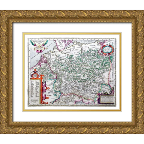 Ancient Germany - Ortelius 1587 Gold Ornate Wood Framed Art Print with Double Matting by Ortelius
