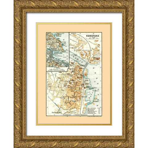 Konstanz Germany - Baedeker 1921 Gold Ornate Wood Framed Art Print with Double Matting by Baedeker