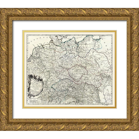 Ancient Germany - Vaugondy 1757 Gold Ornate Wood Framed Art Print with Double Matting by Vaugondy