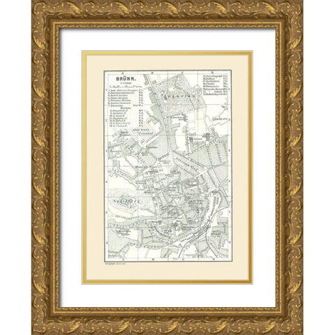 Brunn Germany - Baedeker 1896 Gold Ornate Wood Framed Art Print with Double Matting by Baedeker