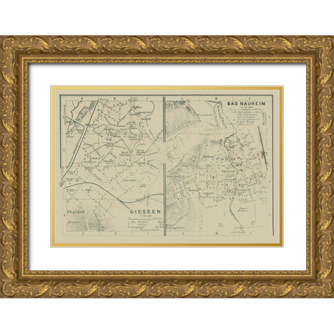 Giessen Bad Nauheim Germany - Baedeker 1914 Gold Ornate Wood Framed Art Print with Double Matting by Baedeker