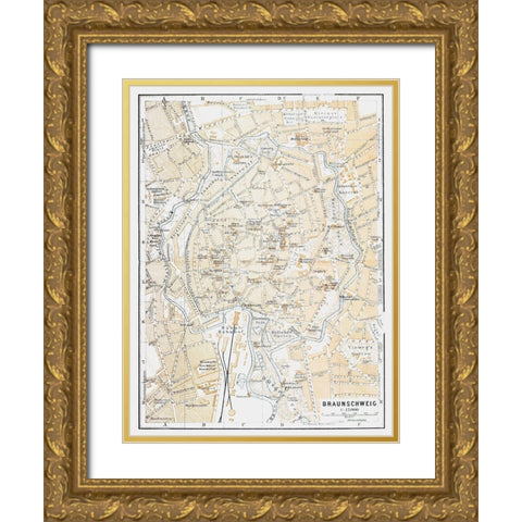 Braunschweig Germany - Baedeker 1914 Gold Ornate Wood Framed Art Print with Double Matting by Baedeker