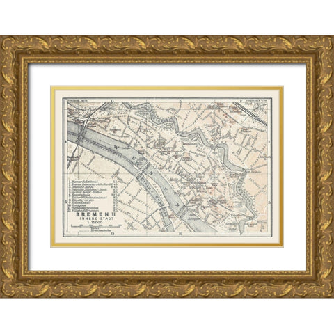 Bremen Germany - Baedeker 1914 Gold Ornate Wood Framed Art Print with Double Matting by Baedeker