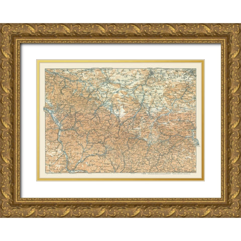 Central Germany - Baedeker 1914 Gold Ornate Wood Framed Art Print with Double Matting by Baedeker