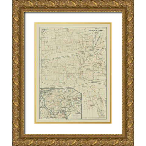 Dortmund Germany - Baedeker 1914 Gold Ornate Wood Framed Art Print with Double Matting by Baedeker