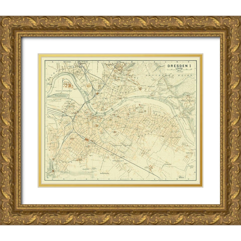 Dresden Germany - Baedeker 1914 Gold Ornate Wood Framed Art Print with Double Matting by Baedeker