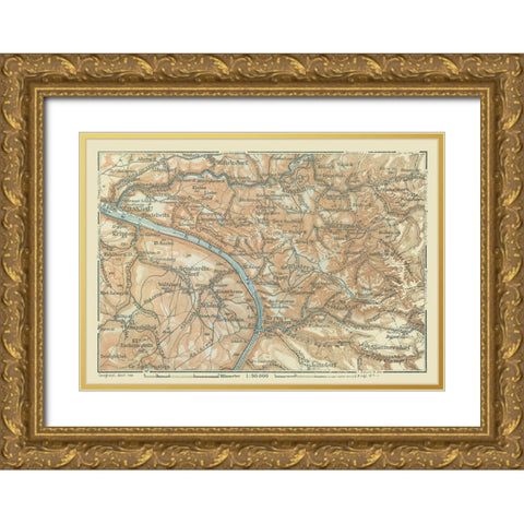 Saxon Switzerland National Park Germany Gold Ornate Wood Framed Art Print with Double Matting by Baedeker