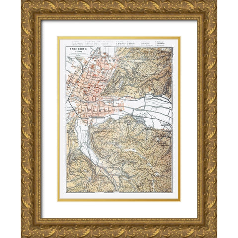 Freiburg Germany - Baedeker 1914 Gold Ornate Wood Framed Art Print with Double Matting by Baedeker