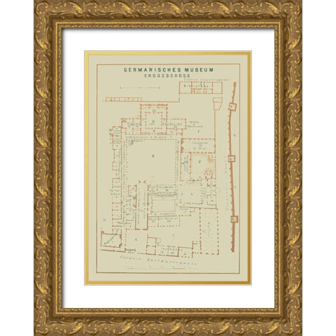 Germanisches Nationalmuseum Germany - Baedeker Gold Ornate Wood Framed Art Print with Double Matting by Baedeker