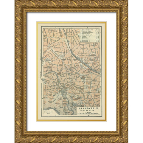 Hannover Inner City Germany - Baedeker 1914 Gold Ornate Wood Framed Art Print with Double Matting by Baedeker