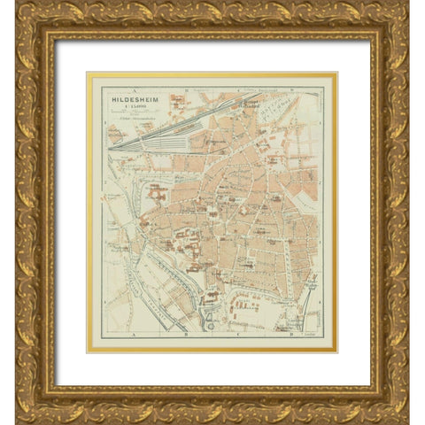 Hildesheim Germany - Baedeker 1914 Gold Ornate Wood Framed Art Print with Double Matting by Baedeker