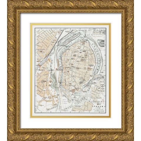 Lubeck Germany - Baedeker 1914 Gold Ornate Wood Framed Art Print with Double Matting by Baedeker