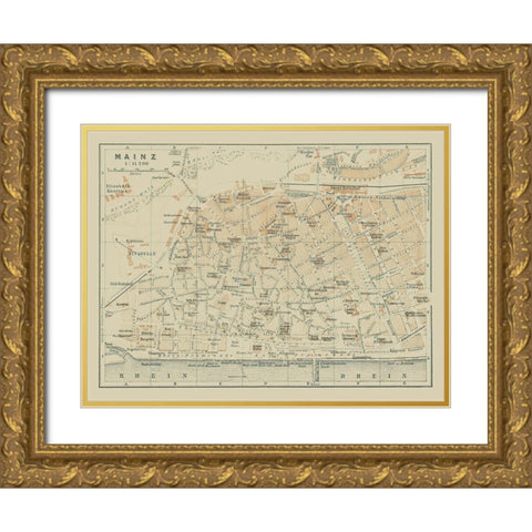 Mainz Germany - Baedeker 1914 Gold Ornate Wood Framed Art Print with Double Matting by Baedeker