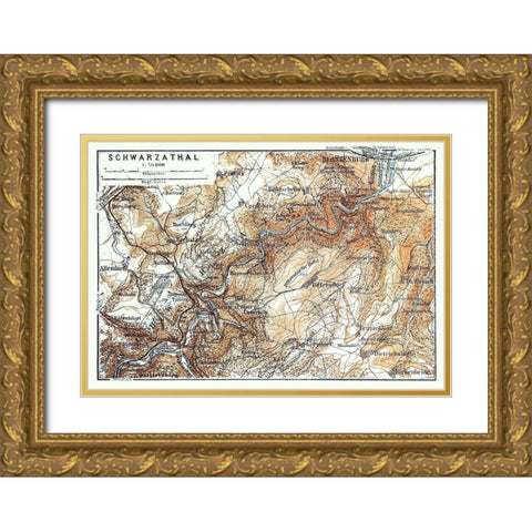 Schwarzatal Region Germany - Baedeker 1914 Gold Ornate Wood Framed Art Print with Double Matting by Baedeker