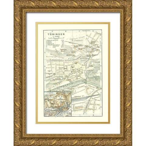 Tubingen Germany - Baedeker 1914 Gold Ornate Wood Framed Art Print with Double Matting by Baedeker