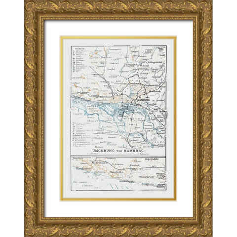 Hamburg Surroundings Germany - Baedeker 1914 Gold Ornate Wood Framed Art Print with Double Matting by Baedeker